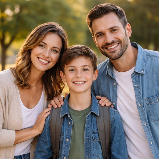Anne ve babanın birlikte sunduğu duygusal desteğin çocuğun güven duygusu ve gelişimi üzerindeki rolünü temsil eden bir aile