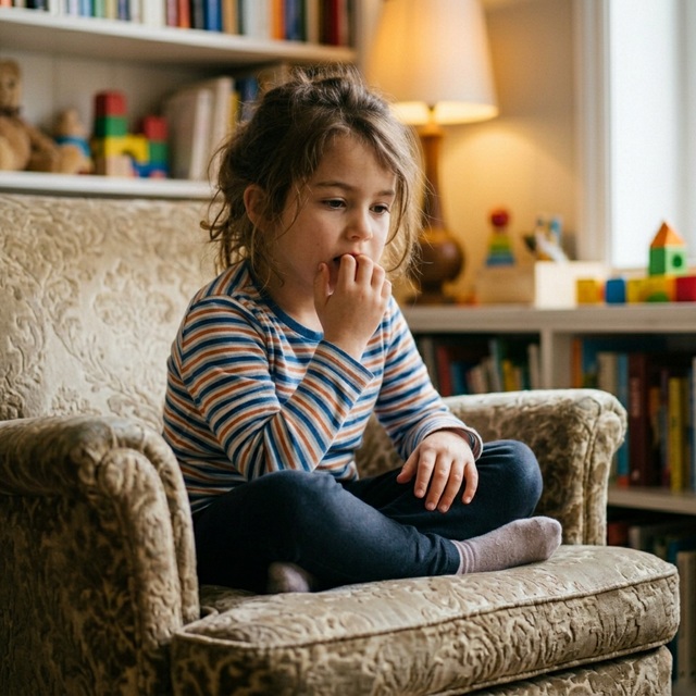 Tırnak yeme davranışı yaşayan çocuğun kaygı ve düşünce anını yansıtan görsel