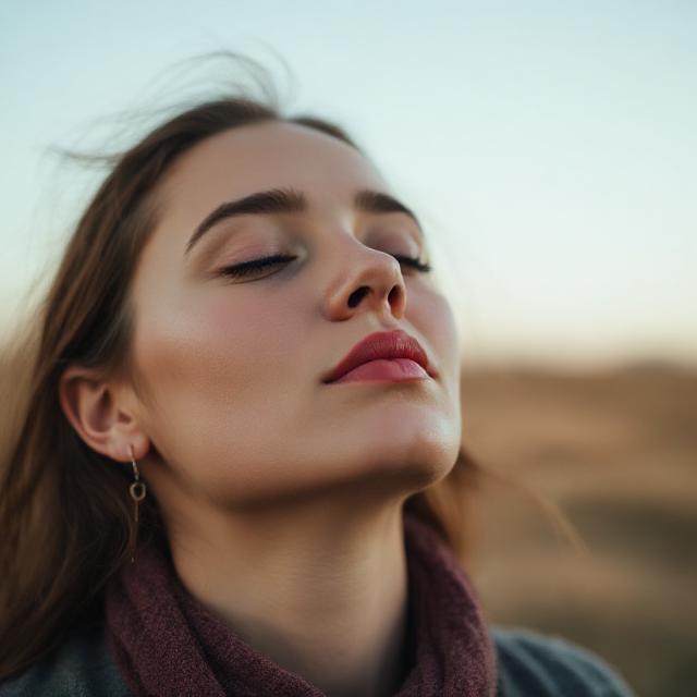 Kendini sakinleştirmekte zorlanan, düşünceli bir kadın