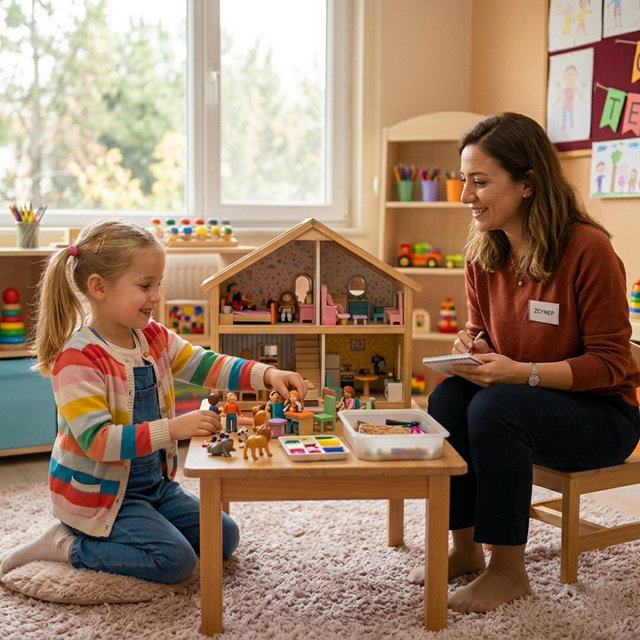 Oyun odasında çocuğun duygularını ifade ettiği terapi anı