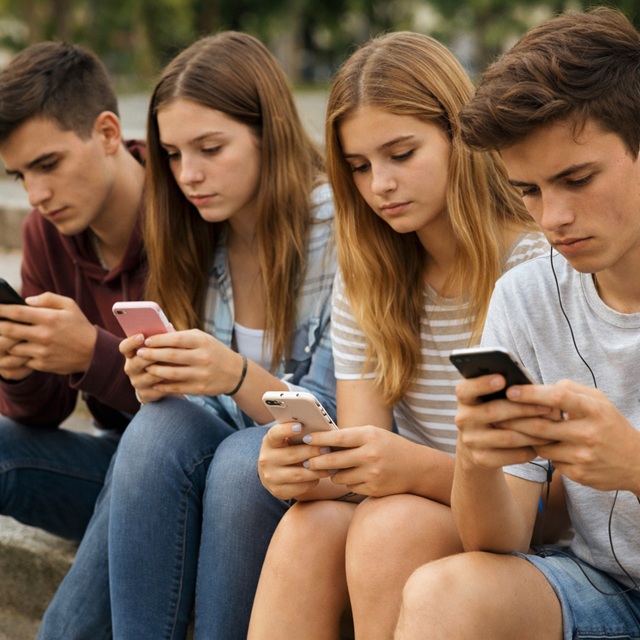 Telefon ekranına bakarken kendini yetersiz hisseden kaygılı ergen genç